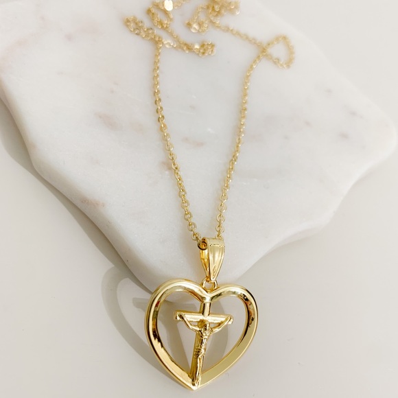 Jesus Heart Cross Necklace | 14k Gold Filled - Picture 5 of 8